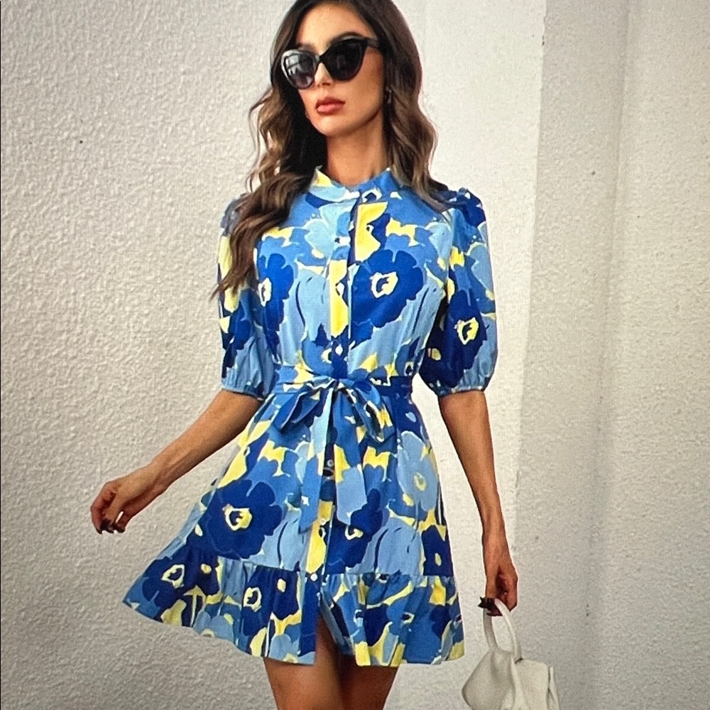 SHEIN Blue and Yellow Floral Dress